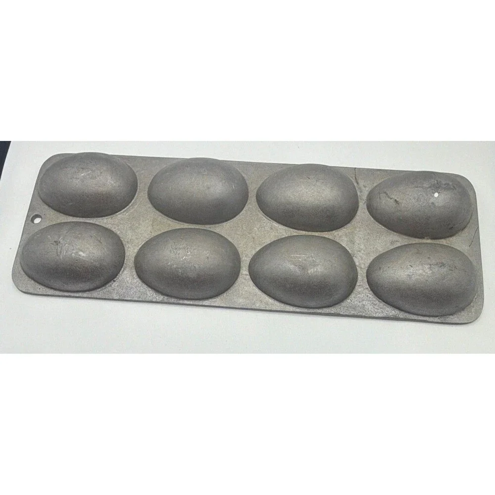VTG Heavy Aluminum Cast Metal 8 Egg Candy Baking Mold Easter Farm Industrial Art